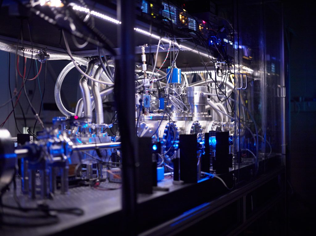 Equipment in lab under blue light